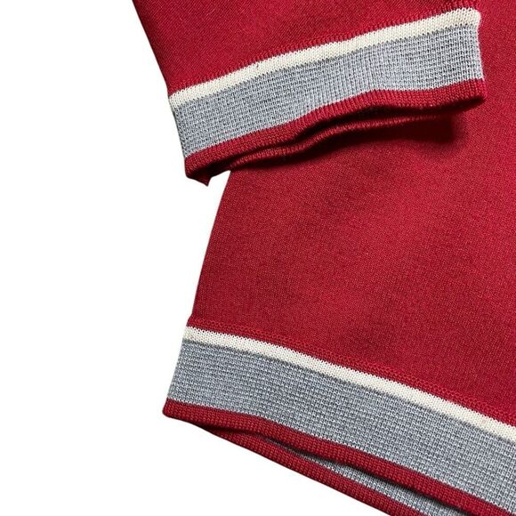 ST. CROIX Wool V-Neck Sweater Red Gray White Size Large - Picture 4 of 8